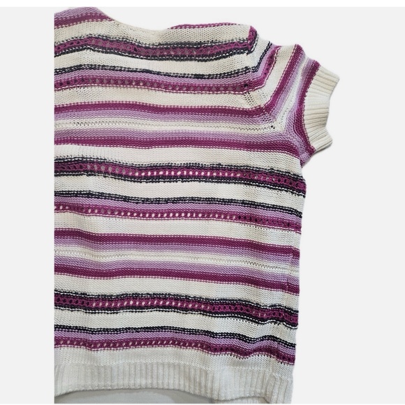 Lane Bryant Cardigan Sweater Womens 10/12 Purple Striped Open Front Short Sleeve - Picture 10 of 10